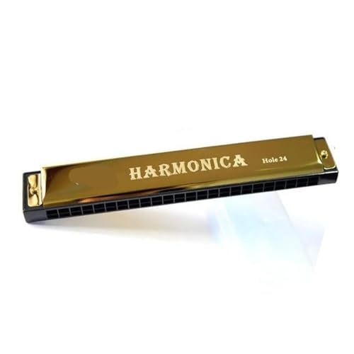 Professionelle 24-Loch-Mundharmonika Zweireihig, C-Tasten-Mundharmonika Anfänger-Tremolo-Mundharmonika Jazz-Folk-Mundharmonikas Geschenk mundharmonika(Gold) von ZALHIN