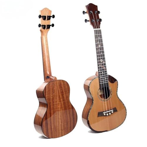 ukulele 24-Zoll-Konzert-Ukulele Aus Massivem Zedernholz, Oberseite Und Rückseite, Bunte Muscheleinlage, Elektrische Ukulele Mit Armlehne von ZALHIN