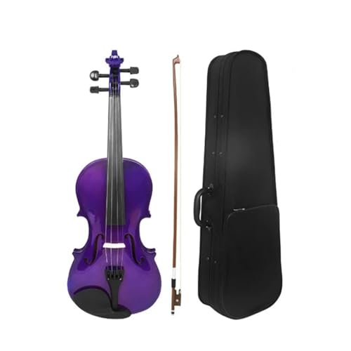 Violin Starter Set 4/4 Geigenset In Voller Größe Holzgeige Hartschalenkoffer/Bogen/Schulterstütze/Stimmgerät/Griffbrettaufkleber Zusätzliche Saiten Und Brücke(Purple) von ZAMASS