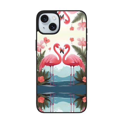 ZAMOUX Palmblatt- und Flamingo-Paar-Druck, 15,5 cm (6,1 Zoll), geeignet für iPhone 15 und 6,7 Zoll ist geeignet für iPhone 15 Plus. von ZAMOUX