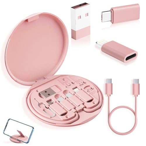 ZANWANXIN Humorous 9 in 1 Cable Case, Portable 60W Data Cable Adapter Kit, Multifunction Cable Box, Variable Mobile Phone Holder, USB Adapter Cable Conversion Storage Box for Travel (Pink) von ZANWANXIN