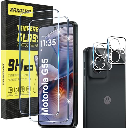 ZAXGLAR Schutzfolie für Motorola Moto G55 5G für Panzerglas,2 Stück Panzerfolie und 2 Stück Kameraschutz,HD Displayschutz, 9H Härte HD Schutzglas Displayfolie von ZAXGLAR