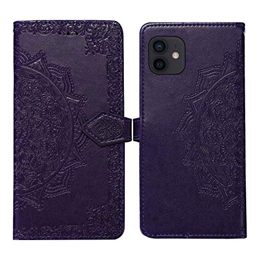 ZCDAYE Kompatibel mit iPhone 12/iPhone 12 Pro Hülle,Premium PU Leder Mandala Muster Floral Hülle [Magnetverschluss][Standfunktion][Kartenfach] Flip Case iPhone 12/12 Pro 6.1"-Lila von ZCDAYE