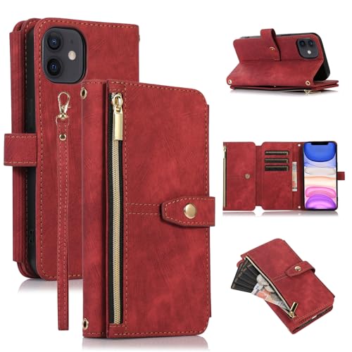 ZCDAYE Wallet Case for iPhone XR, iPhone XR Wallet Phone Case, Premium Zipper (with Wristlet) Flip Leather Phone Case for iPhone XR - Red von ZCDAYE