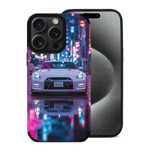 ZDQJY Kompatibel mit iPhone 15 Hülle, Faser-Leder-Handyhülle, japanisches JDM-Auto, personalisierte Modedrucke. von ZDQJY