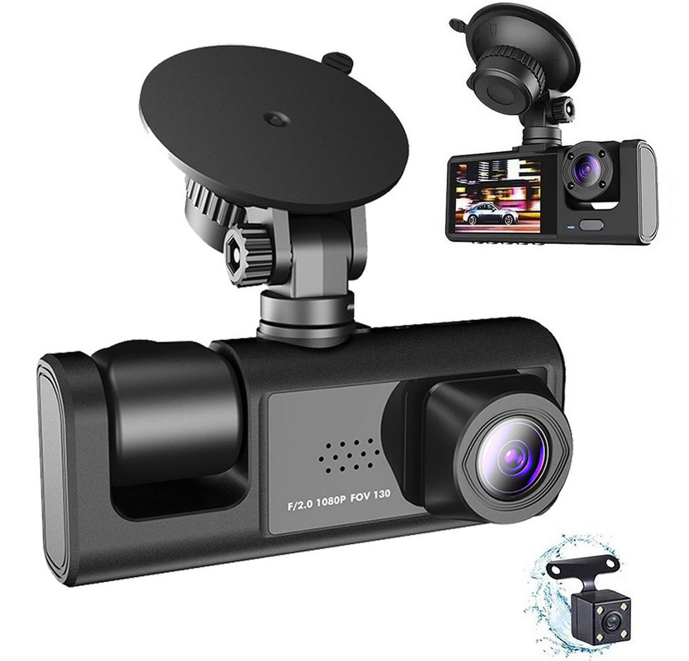 ZEUOPQ Dashcam Auto 3-Kamera für Front Innenseite Rückseite, Full HD 1080P Dashcam (HD, Auto Camera Eingebaute Anzeige 2 Zoll, 170° Weitwinkelobjektiv, Infrarot Nachtsicht, Parküberwachung, G-Sensor, Loop-Aufnahme) von ZEUOPQ