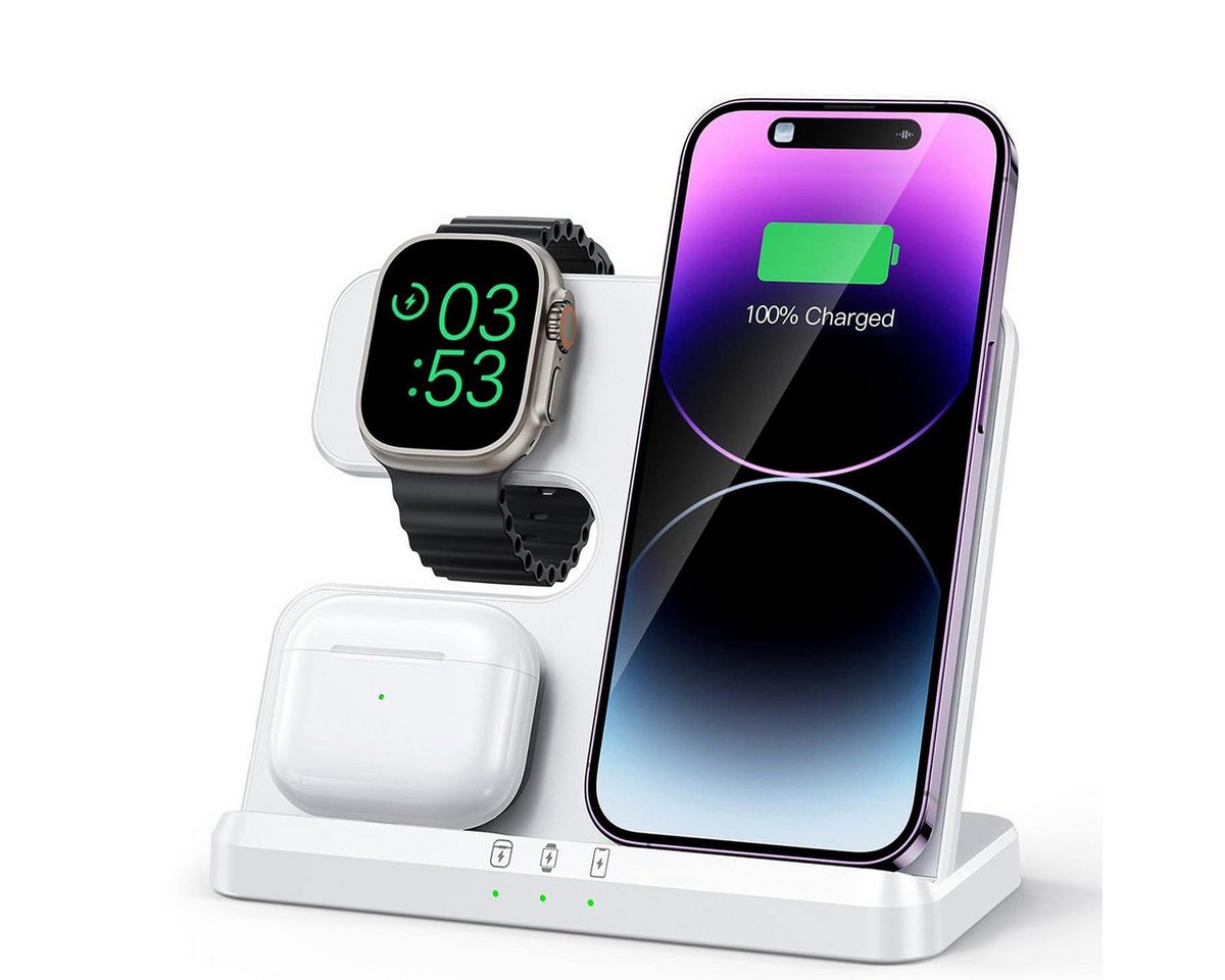 ZEUOPQ Handy-Dockingstation Wireless Charger Kabellose Ladestation Magnetische Schnellladegerät, (3-in-1 Ladegerät für Handys, Uhren und Kopfhörer, Ideal für Zuhause, Büro und Reisen), Paket beinhaltet: 1*Kabelloses Ladegerät 1*Datenleitung von ZEUOPQ