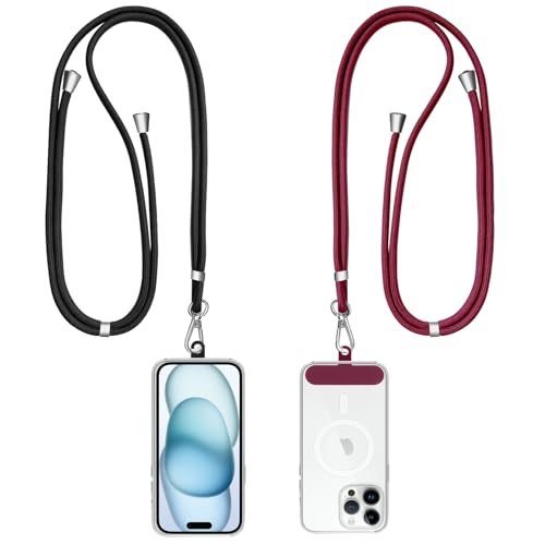 ZGCE 2 Stück Handykette Universal, Handy Nylon Lanyard, Telefongurt zum Umhängen, Kompatibel mit Allen Smartphones, Handyband Passend für Alle Handyhülle (Schwarz + Weinrot) von ZGCE