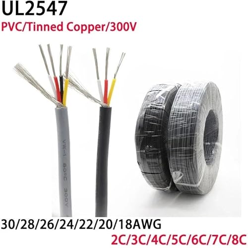 ZGYDNM 5/10 m abgeschirmtes UL2547-Signalkabel 30 28 26 24 22 20 18 AWG Kanal-Audio 2 3 4 5 6 8-adriges Kopfhörer-Kupfersteuerkabel(18AWG Grey,5 Meters_5 CORES) von ZGYDNM