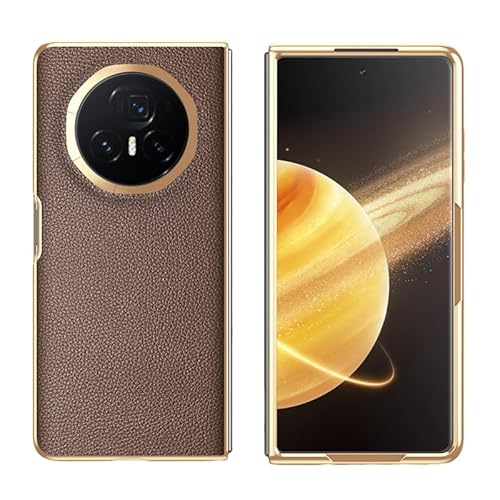 ZHAYLA Schutzhülle für Honor Magic V3, echtes Leder, harte PC-Handyhülle mit Kameraschutz, schlanke goldene Kante, harte Rückseite, für Honor Magic V3, Braun von ZHAYLA