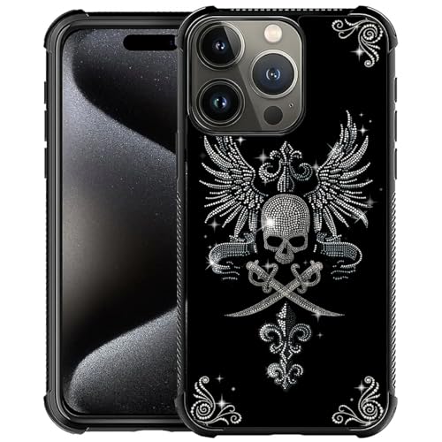 ZHEGAILIAN Kompatibel mit iPhone 16 Pro, Diamant-Totenkopf-Muster, kratzfeste Schutzhülle für iPhone 16 Pro für Mädchen und Jungen, stoßfeste Schutzhülle mit vier Ecken, für iPhone 16 Pro von ZHEGAILIAN