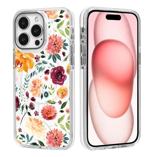 ZHEGAILIAN Schutzhülle für iPhone 13 Pro, kompatibel mit MagSafe, hübsche Aquarell-Blumen für stoßfesten Schutz, schlankes, hartes PC + TPU, niedlicher Stoßfänger, magnetisch, transparent – Weiß von ZHEGAILIAN