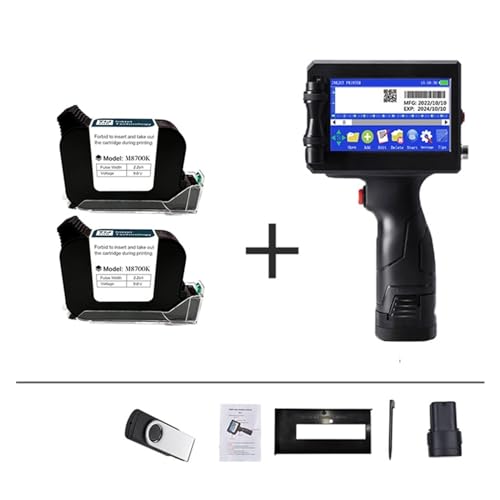 Schnelltrocknender Drucker, 12,7/25,4 mm Etikettendrucker, tragbarer Tintenstrahldrucker, tragbares QR-Bar-Chargennummern-Logo-Muster-Kodiergerät Unterstützung mehrerer Druckinhalte ( Color : With 2 i von ZHELLY