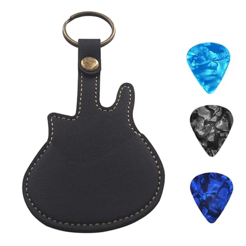 PU-Leder-Plektrum-Tasche und Plektrum-Tragetasche mit Schlüsselanhänger für Gitarre, Bass, Ukulele, Gitarrenplektren mit 3 Plektren von ZHENNB