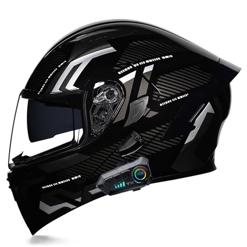 Bluetooth-Modularer Motorradhelm, Integralhelm Mit Klappmechanismus Und Doppelvisier, ECE-Zulassung Für Straßenmotorrad-Mopedrennen D,L=59-60CM von ZHGAXING