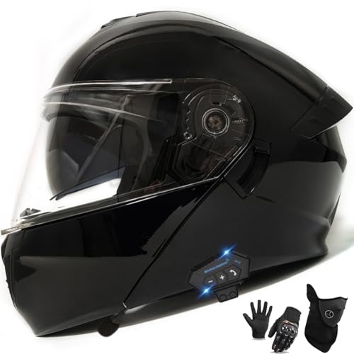 Bluetooth-Motorradhelm, DOT/ECE-zertifiziert, modularer Integralhelm, hochklappbar, Doppel-Sonnenblende, Straßenfahrradhelm, reduzierte Belüftung C,L=59-60CM von ZHGAXING