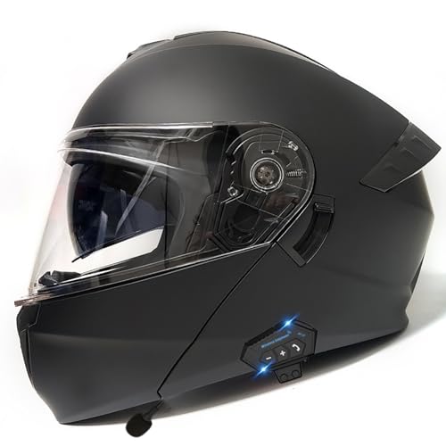 Bluetooth Motorradhelm Mit Doppelvisier, Motorrad Herren Damen Modularhelm Klapphelm Integralhelm Fahrradhelm ECE-Geprüft Motorrad-Integralhelm A,M=57-58CM von ZHGAXING