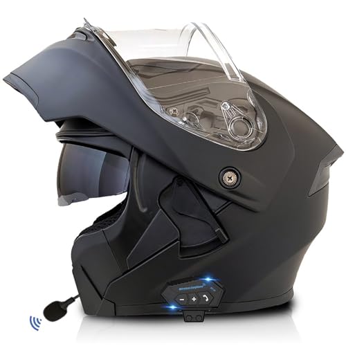 Bluetooth Motorradhelm Motorrad Klapphelm Modularer Helm Mit Doppelvisier, ECE Genehmigte Kopfhörer Für Automatische Antwort, Vollvisierhelm Für Erwachsene Männer Frauen A,XXL=63-64CM von ZHGAXING