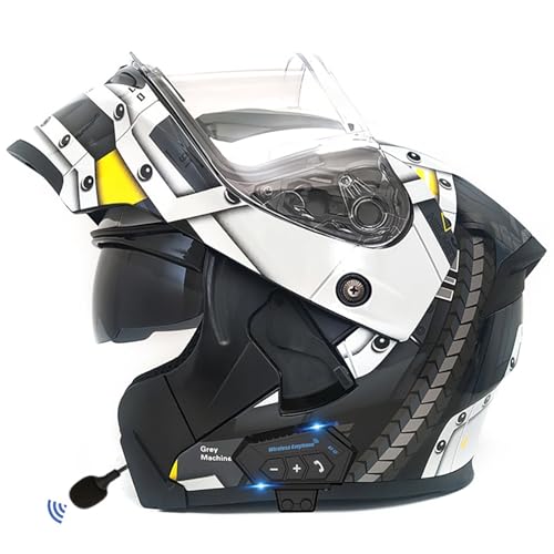 Bluetooth Motorradhelm Motorrad Klapphelm Modularer Helm Mit Doppelvisier, ECE Genehmigte Kopfhörer Für Automatische Antwort, Vollvisierhelm Für Erwachsene Männer Frauen H,M=57-58CM von ZHGAXING