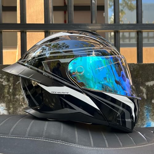 Integralhelm für Motorradfahrer mit Doppelvisier Modularer Motorradhelm DOT/ECE-geprüfter leichter und langlebiger Motorrad-Straßenfahrradhelm C,XXL=63-64CM von ZHGAXING