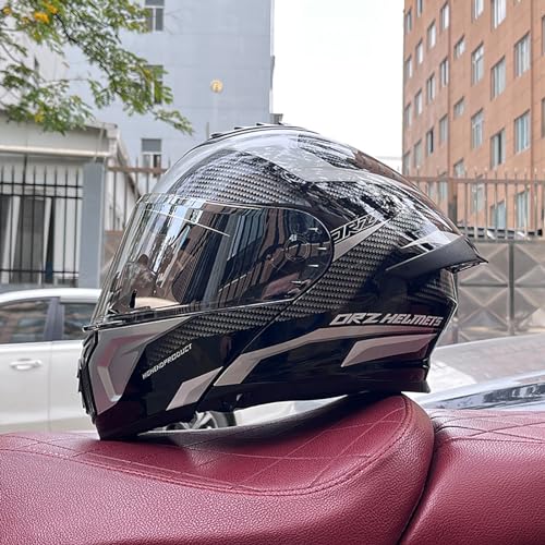 Integrierter Klapphelm Für Motorradfahrer, Integralhelm Für Motorräder Mit Mehreren Belüftungsöffnungen, ECE-Geprüfter Doppel-Antibeschlag-Helm, Dirtbike-Rennhelm E,XXL=61-62CM von ZHGAXING