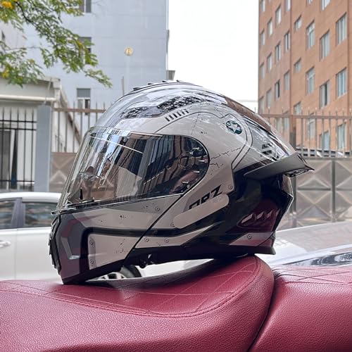 Integrierter Klapphelm Für Motorradfahrer, Integralhelm Für Motorräder Mit Mehreren Belüftungsöffnungen, ECE-Geprüfter Doppel-Antibeschlag-Helm, Dirtbike-Rennhelm G,XL=59-60CM von ZHGAXING