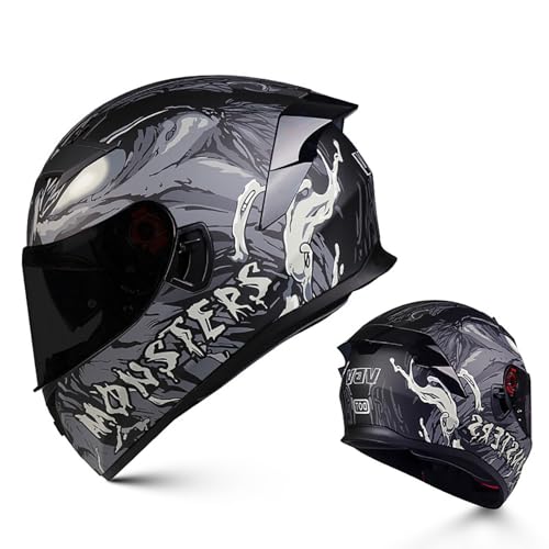 Klapphelm Für Motorradfahrer, Modularer Motorradhelm, ECE/DOT-Geprüfter Integralhelm Für Motorradfahrer Mit Doppelvisier, Leichte Klapphelme Für Motorradfahrer E,M=55-56CM von ZHGAXING