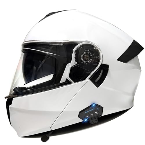 Klapphelm Mit Bluetooth Flip-Up Motorradhelm Helm Für Motorräder Integralhelme ECE-Zertifizierung Anti-Fog-Doppelspiegel Die Für Erwachsene Männer Frauen B,L=59-60CM von ZHGAXING