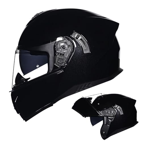 Klapphelme Für Motorräder, Doppelt Getönte Sonnenblende, Modularer Motorrad-Straßenhelm Für Männer Und Frauen, ECE-Zugelassener Motorrad-Integralhelm Mit Kinnriemen B,XL=58-59CM von ZHGAXING