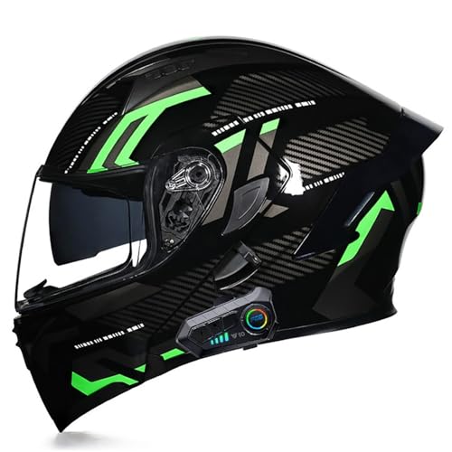 Modulare Bluetooth-Motorradhelme, DOT/ECE-Geprüfter Hochklappbarer Integralhelm Mit Doppelvisier, Zwei Lautsprechern Und Mikrofon Für Erwachsene, Männer Und Frauen A,L=59-60CM von ZHGAXING