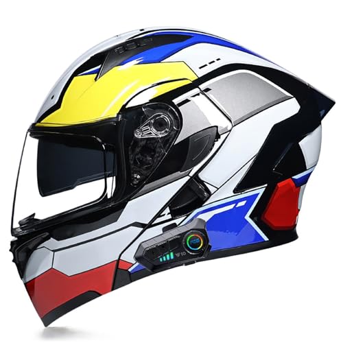 Modulare Bluetooth-Motorradhelme, DOT/ECE-Geprüfter Hochklappbarer Integralhelm Mit Doppelvisier, Zwei Lautsprechern Und Mikrofon Für Erwachsene, Männer Und Frauen F,M=57-58CM von ZHGAXING