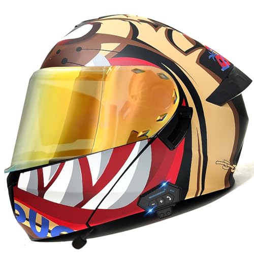 Modularer Bluetooth-Motorradhelm, Integral-Klapphelm, DOT/ECE-Geprüft, Mit Doppelvisier, Eingebautem Lautsprecher, Headset-Mikrofon B,M=57-58CM von ZHGAXING