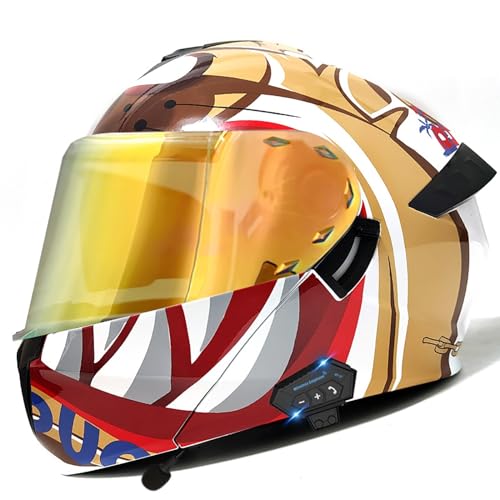 Modularer Bluetooth-Motorradhelm, Integral-Klapphelm, DOT/ECE-Geprüft, Mit Doppelvisier, Eingebautem Lautsprecher, Headset-Mikrofon H,M=57-58CM von ZHGAXING