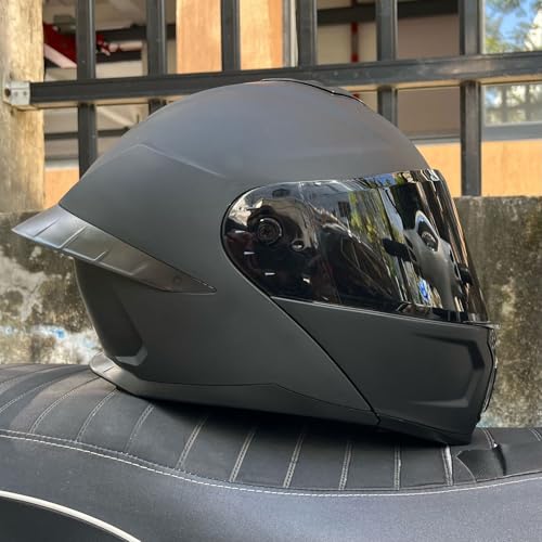 Modularer Motorradhelm, ECE-Zertifizierter Integrierter Helm, Kompakter Street Racing-Integralhelm Aus Motocross, Hochklappbarer Four Seasons-Helm Mit Doppelvisier Für Erwachsene G,XXL=63-64CM von ZHGAXING