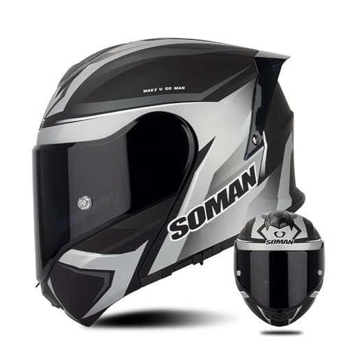 Modularer Motorradhelm, Hochklappbarer Front-Motorradhelm Mit Doppelvisier, DOT/ECE-Zugelassener Integralhelm, Sturzhelm Für Männer Und Frauen C,L=59-60CM von ZHGAXING