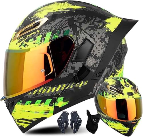 Modularer Motorradhelm, Hochklappbarer Motorradhelm Mit Doppelvisier, DOT/ECE-Zugelassener Hochklappbarer Modularer Helm Für Erwachsene, Männer Und Frauen G,L=59-60CM von ZHGAXING