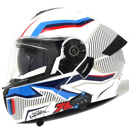 Modularer Motorradhelm Mit Bluetooth, Integralhelm Mit Antibeschlag-Doppelvisier, Modularer Klapphelm Mit Front-Motorradhelm, ECE-Zulassung A,XL=61-62CM von ZHGAXING