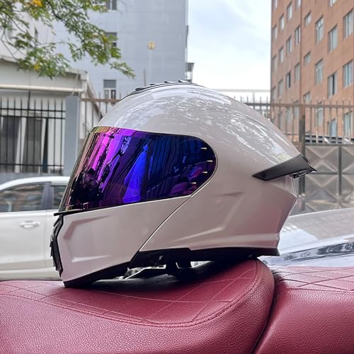 Motorrad Modularer Helm Integraler Hochklappbarer Motorradhelm Doppelte Sonnenblende Motorrad Modularer Helm Männer Und Frauen ECE-Zertifizierung A,L=57-58CM von ZHGAXING