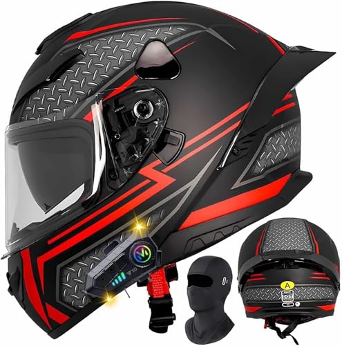 Motorradhelm Mit Bluetooth, Modularer ECE-Geprüfter Integralhelm, Hochklappbarer Motorradhelm Mit Antibeschlag-Doppelvisier, Sturzhelme Für Erwachsene, Männer Und Frauen F,M=55-56CM von ZHGAXING