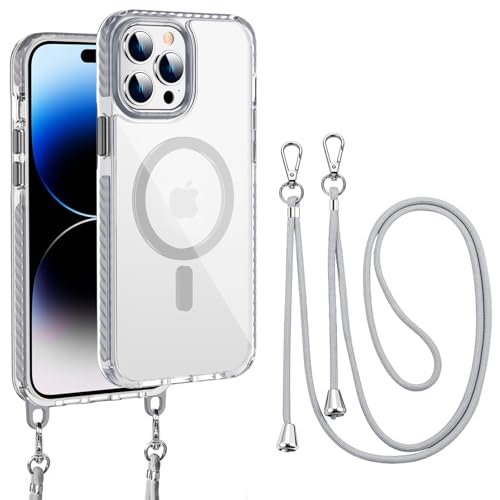 ZHK Magnetische Schutzhülle für iPhone 14 Pro Max, transparent, mit verstellbarem Schultergurt für iPhone 14 ProMax 6,7 Zoll (17 cm), [2-Wege-Nutzung] [Schutz in Militärqualität], schlanke, stoßfeste von ZHK