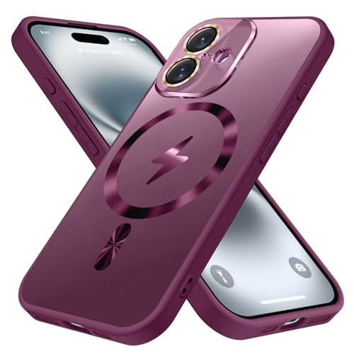 ZHK Magnetische Schutzhülle für iPhone 16 (15,5 cm), vollständiger Kameralinsenschutz, mil-gradgeprüft, kratzfest, matt, stoßfest, Pflaume von ZHK