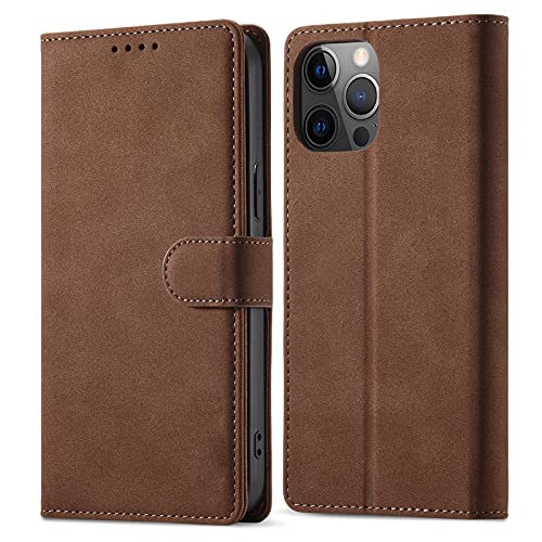 ZHSHJI Brieftaschen-Schutzhülle für iPhone 15/15 Pro/15 Pro Max/15 Plus mit Kartenfächern, Ständer, Leder, stoßfest, Vollschutz, magnetische Klapp-Handyhülle (Braun 1, für iPhone15ProMax) von ZHSHJI