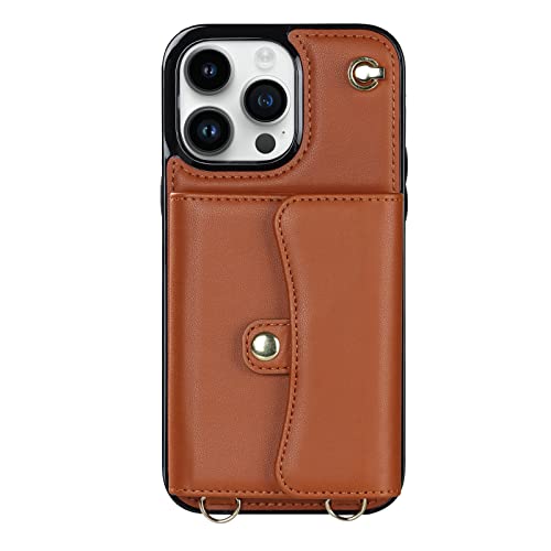 ZHSHJI Crossbody Lanyard Hülle für iPhone 15/15 Pro/15 Pro Max/15 Plus, PU-Leder, Brieftaschen-Schutzhülle mit Handschlaufe, Klapphülle (Braun, für iPhone15ProMax) von ZHSHJI