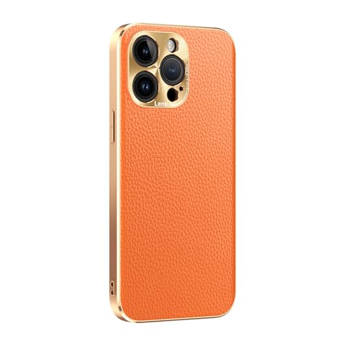 ZHSHJI Schutzhülle für iPhone 15 Pro Max 15 Pro 15, modisch, Business-Leder, galvanisiertes TPU, schlanke Rückseite, luxuriös, stoßfeste Handyhülle, für Herren, Orange, for15 von ZHSHJI