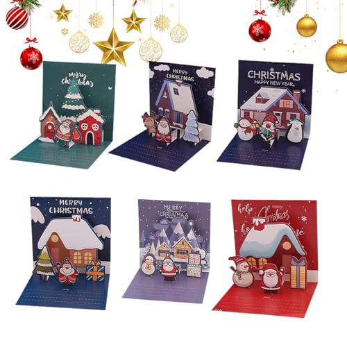 3D Weihnachtskarten Set, 6X Cartoon Weihnachtskarten 3D Süße Weihnachtskarten, 3D Pop Up Karten 3D Grußkarte Für Freunde Familie von ZHUMCCY