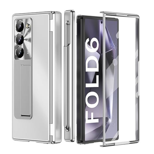 ZHUOMO Schutzhülle für Samsung Galaxy Z Fold 6, Metall-Displayschutzfolie, kratzfeste Beschichtung, Linse, faltbarer Ständer (Samsung Galaxy Z Fold 6, Silber) von ZHUOMO