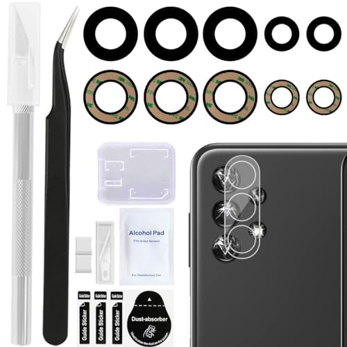 ZHUROUPU 2 Pack Kamera Glas Ersatz mit Kleber kompatibel mit für Samsung für Galaxy A13 (Schwarz) inkl. Kleber & Pinzette und Professional Reparatur Kit von ZHUROUPU