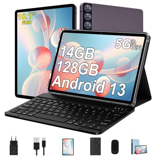 ZIOVO 2024 Tablet PC 10 Zoll Android 13 Tablet mit 14GB RAM+128GB ROM(1TB TF), FHD 1280 * 800 Tablets mit 2.4G+5G WLAN Octa-Core 2.0GHz, 8000mAh, 5+8MP, BT 5.0, AGPS Tablet mit Tastatur - Grau von ZIOVO