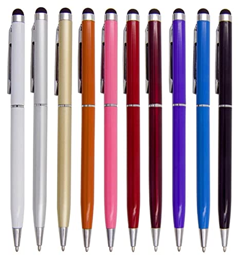 Eingabestift für Touchscreens und Kugelschreiber mit schwarzer Tinte, 10 Stück, 2 dünne Stylus-Stifte für Universal-Bildschirme in 1 von ZIRYXQ