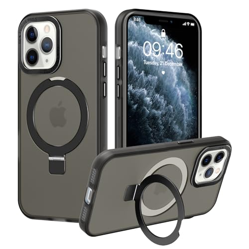 ZIYE Magnetische Schutzhülle für iPhone 11 Pro mit Ständer [kompatibel mit MagSafe], stoßfest, magnetischer Ständer, schlanke, durchscheinende Hülle für iPhone 11 Pro, mit Ringständer, Schwarz von ZIYE